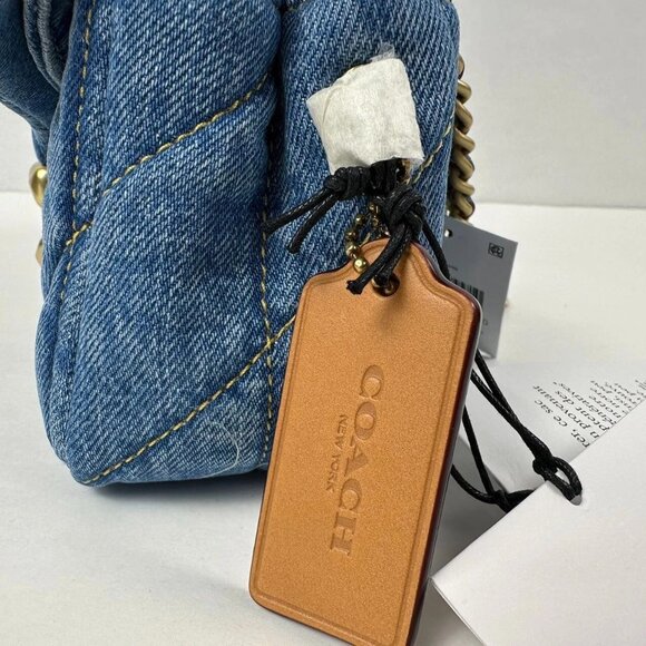 Blue Quilted Chain Shoulder Bag - Picture 9 of 14